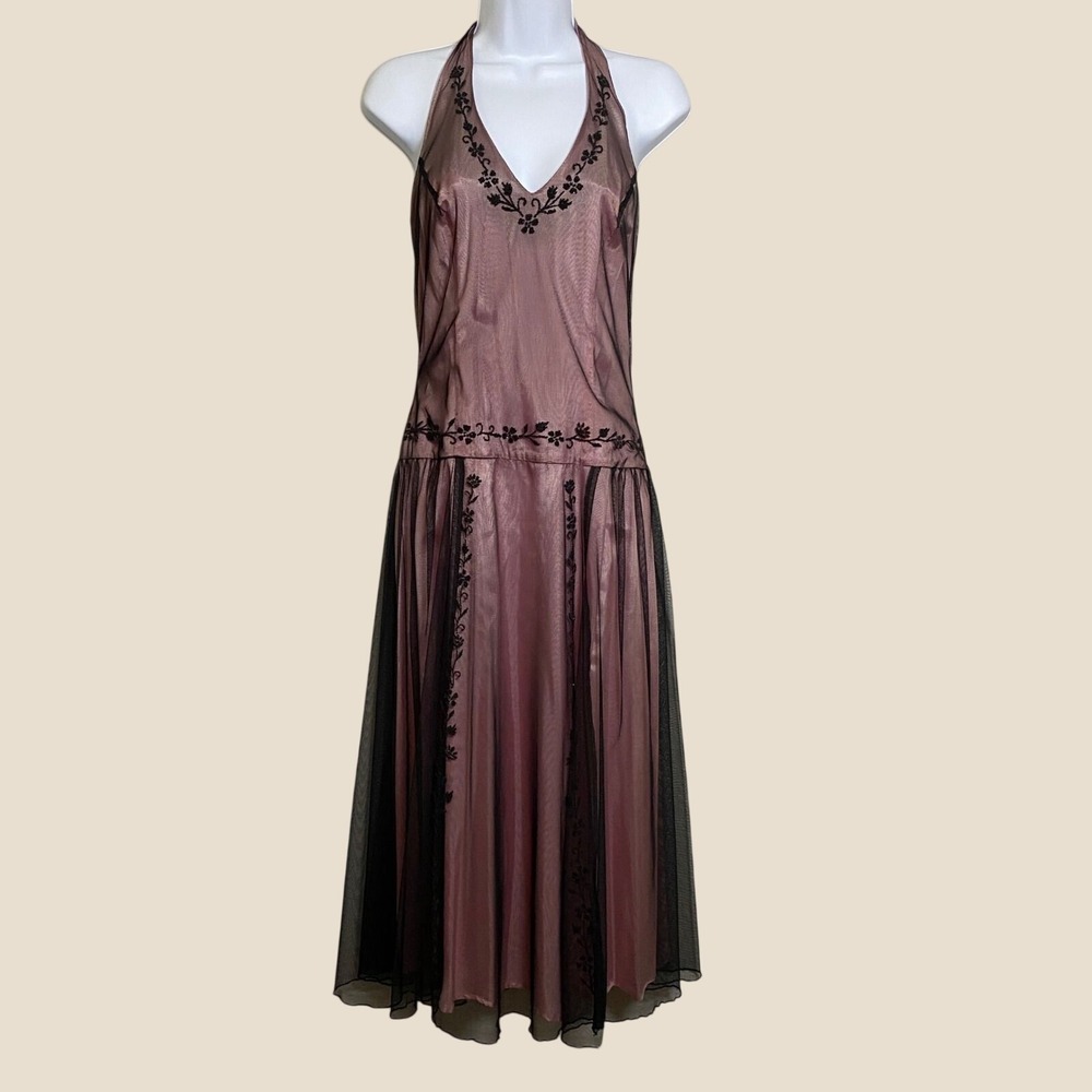 Y2K Pink Halter Dress Medium Feminine Formal Evening Homecoming Dance Mesh